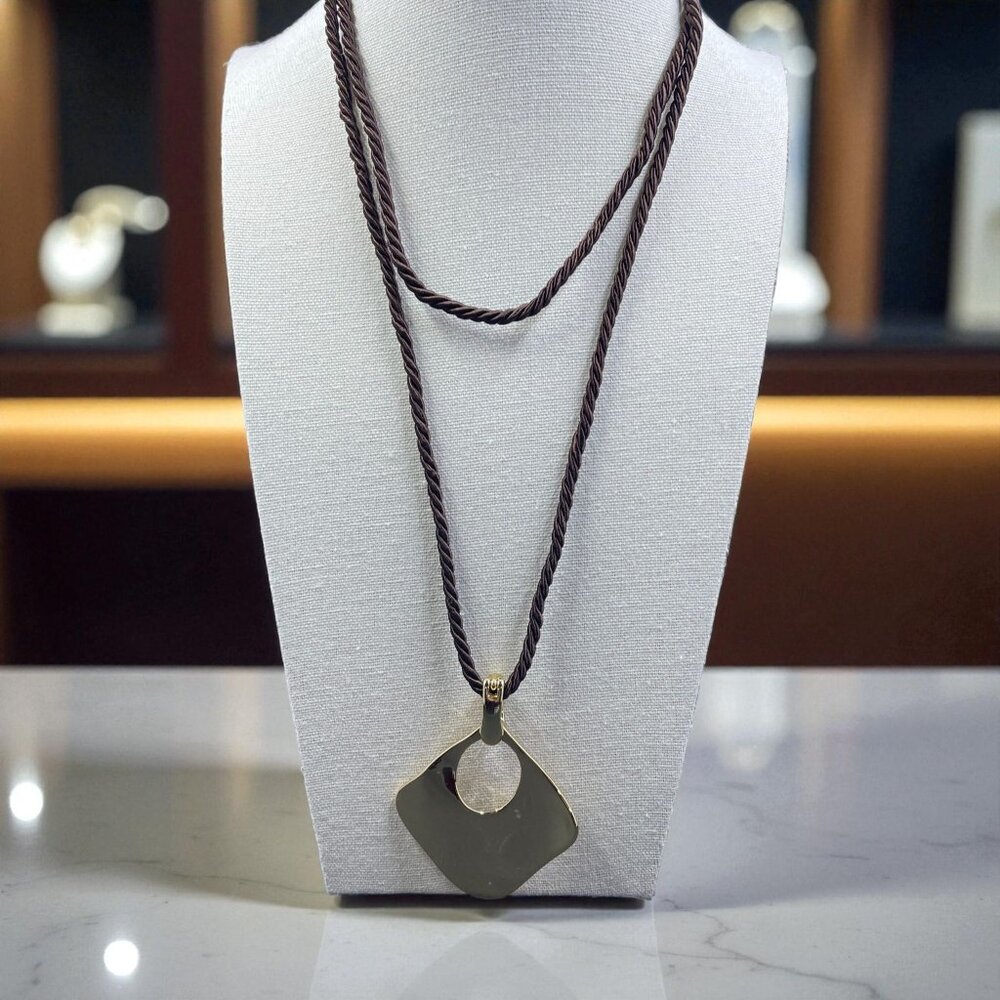 Premier Designs Gold Pendant‎ Necklace Modern Minimalist Y2K Statement Rope Cord